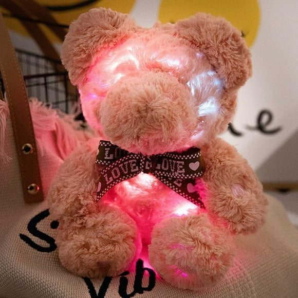 Dvkptbk Glow Teddy Bear Light up Stuffed Animals Cute Soft Plush Toys, LED Night Lights Birthday Valentines Day Gifts for Her, Kids, Toddler, Girlfriend, Pink, 9.8"