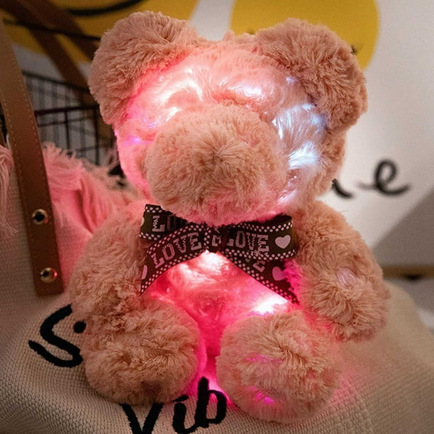 Oso luminoso que graba luces, adorable muñeco de San Valentín, oso LED grabable, regalo para ella, luz nocturna portátil, diseño plegable, tela suave, para dormitorio