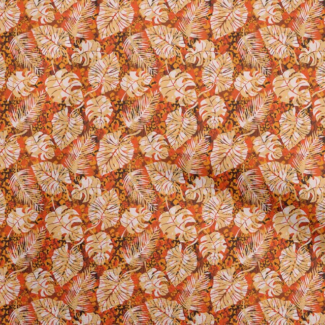 oneOone Tissu Popeline de Coton Orange Feuille Tropicale Matériel de Robe Tissu Imprimé Tissu au Mètre 42 Pouces de Large
