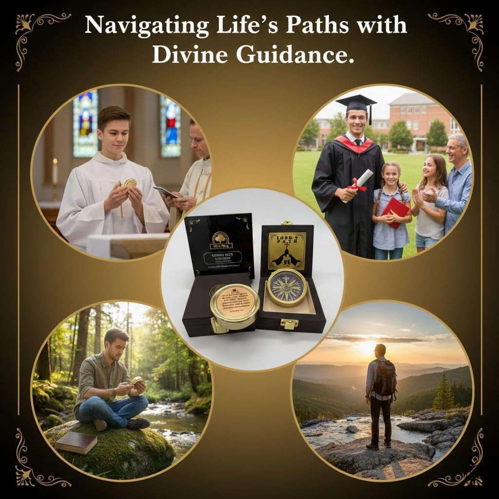 OakiWay God’s Path Compass – Brass Nautical Keepsake for Confirmation, Baptism or Graduation – Christian Gift for Men (Greeting Card Included)