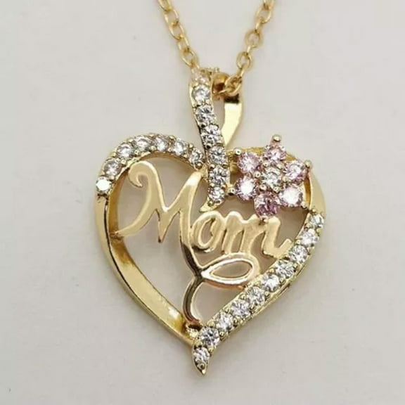 GKNET Mother's Day Mom 18k Yellow Gold Plated Necklaces Pendant Cubic Zirconia Jewelry-Gold