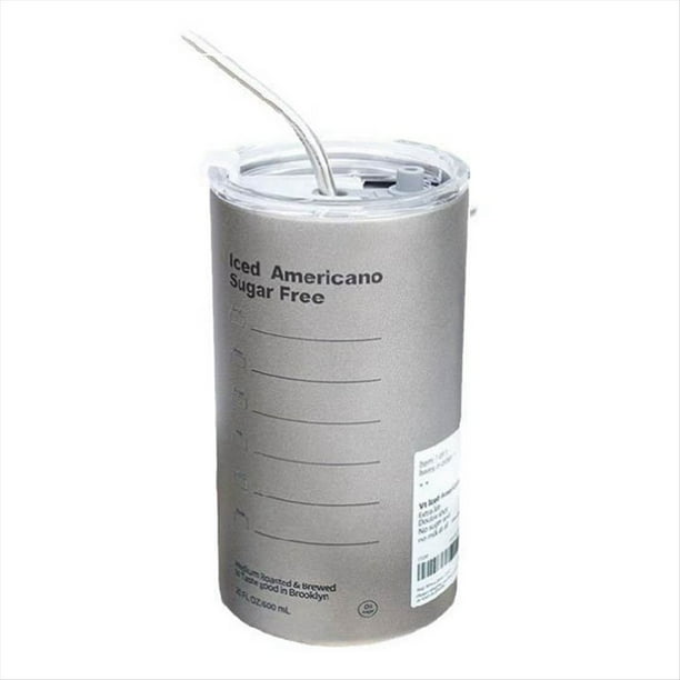 de Café Termos Botella de Agua de Acero Inoxidable con de Pajita de Café Americano con Hielo de Frasco de VacíO de Doble Capa,B