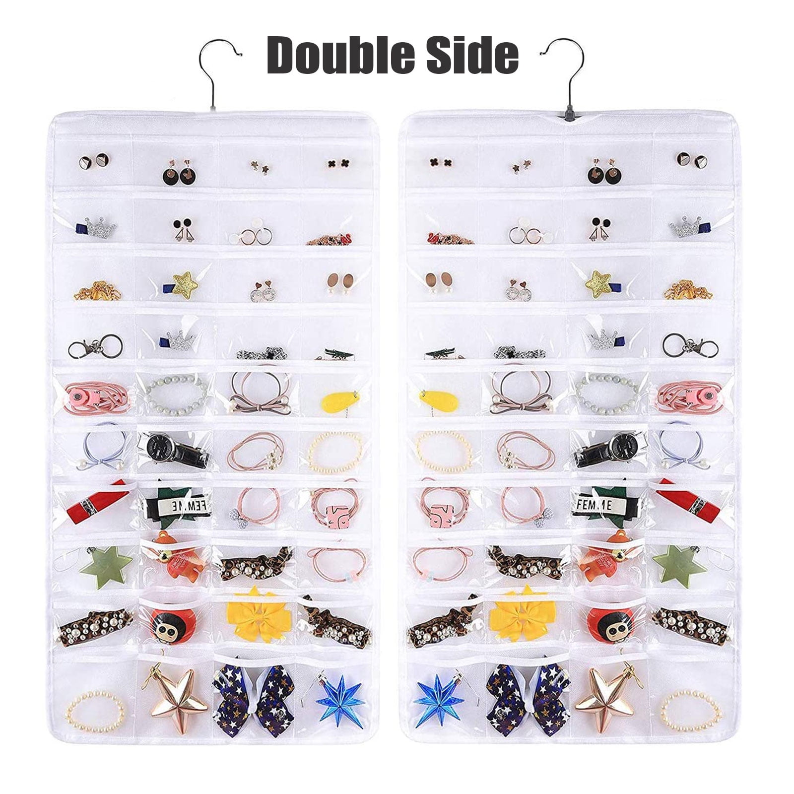 80 Pocket Double Side Hanging Jewelry Organizer Accessories Holder 