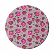 Fruit Mouse Pad for Computers, Natural Theme Strawberries Blackberries and Raspberries Summer Pattern, Round Non-Slip Thick Rubber Modern Mousepad, 8" Round, Magenta and Grey Pink, by Ambesonne