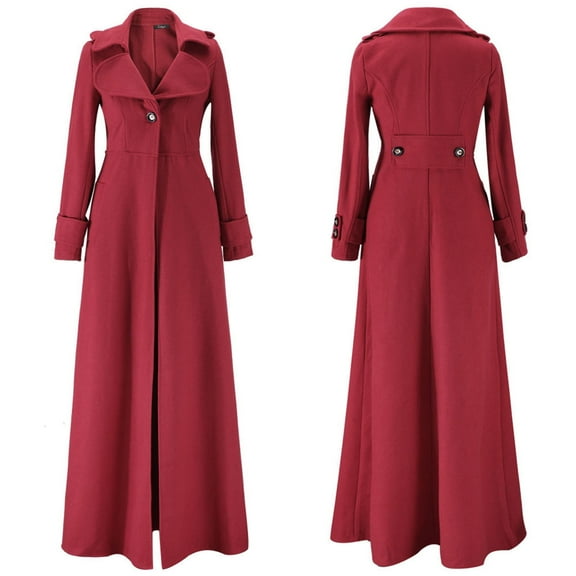 HWRETIE Women's Fashion Casual Winter Vintage Long Solid Woolen Windbreaker Coat Outerwear
