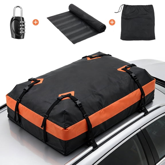 JIOABL 15 Cu ft Rooftop Cargo Carrier Bag,Waterproof Car Roof Bag with 6 Safety Hooks, Anti-Slip Mat, Lock for Cars & SUVs