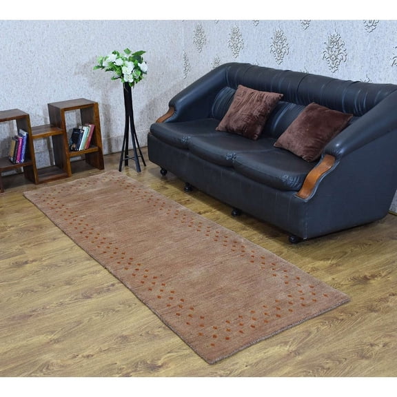 Rugsotic Carpets Hand Knotted Wool Area Rug 2'8''x12' Light Brown Contemporary Runner Indoor Rug for Living Room, Bedroom Antimicrobial L0A531