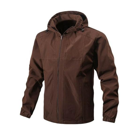 Men'S Softshell Jacket Hooded Lightweight Waterproof Windbreaker Zipper Raincoat Fall Outerwear For Hiking Travel Military Brown Xl