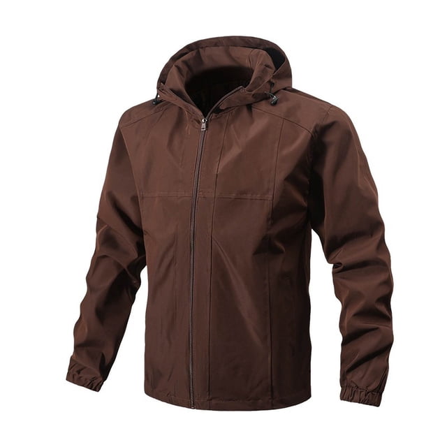 Waterproof Hooded Jacket for Men, Color-Blocked Design with Detachable Hat, Windproof Breathable Polyester, Long Sleeve Outdoor Mountaineering Jacket