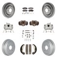 thumbnail image 1 of Transit Auto Front Rear Disc Brake Caliper Coated Rotor Drum Semi-Metallic Pad Shoes Cylinder and Hardware Kit (11Pc) for Car Chevrolet Aveo Pontiac Aveo5 Wave Spark G3 Suzuki Swift+ Wave5 KCG-100381P, 1 of 11