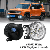 Pair Round LED Fog Lights for Jeep Renegade 2015-2023, 55W White Clear Off-Road Lamps Black Front Bumper LED Fog Lights Assembly