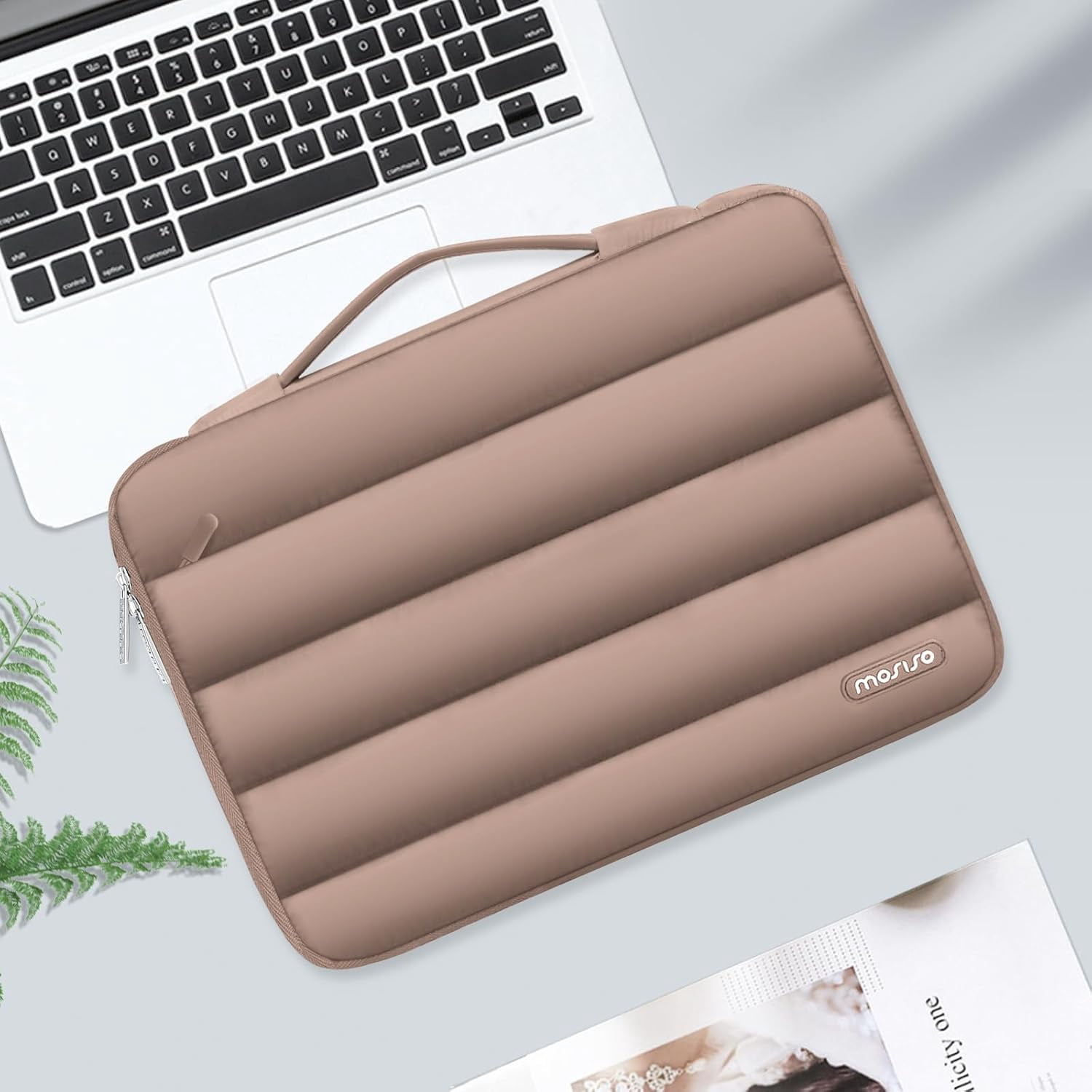 Mosiso Laptop Sleeve Bag for 13-13.3 inch HP Dell Asus Acer Lenovo Notebook, 360 Protective Puffy Laptop Handbag Computer Carrying Case for MacBook Pro 13/14, Brown