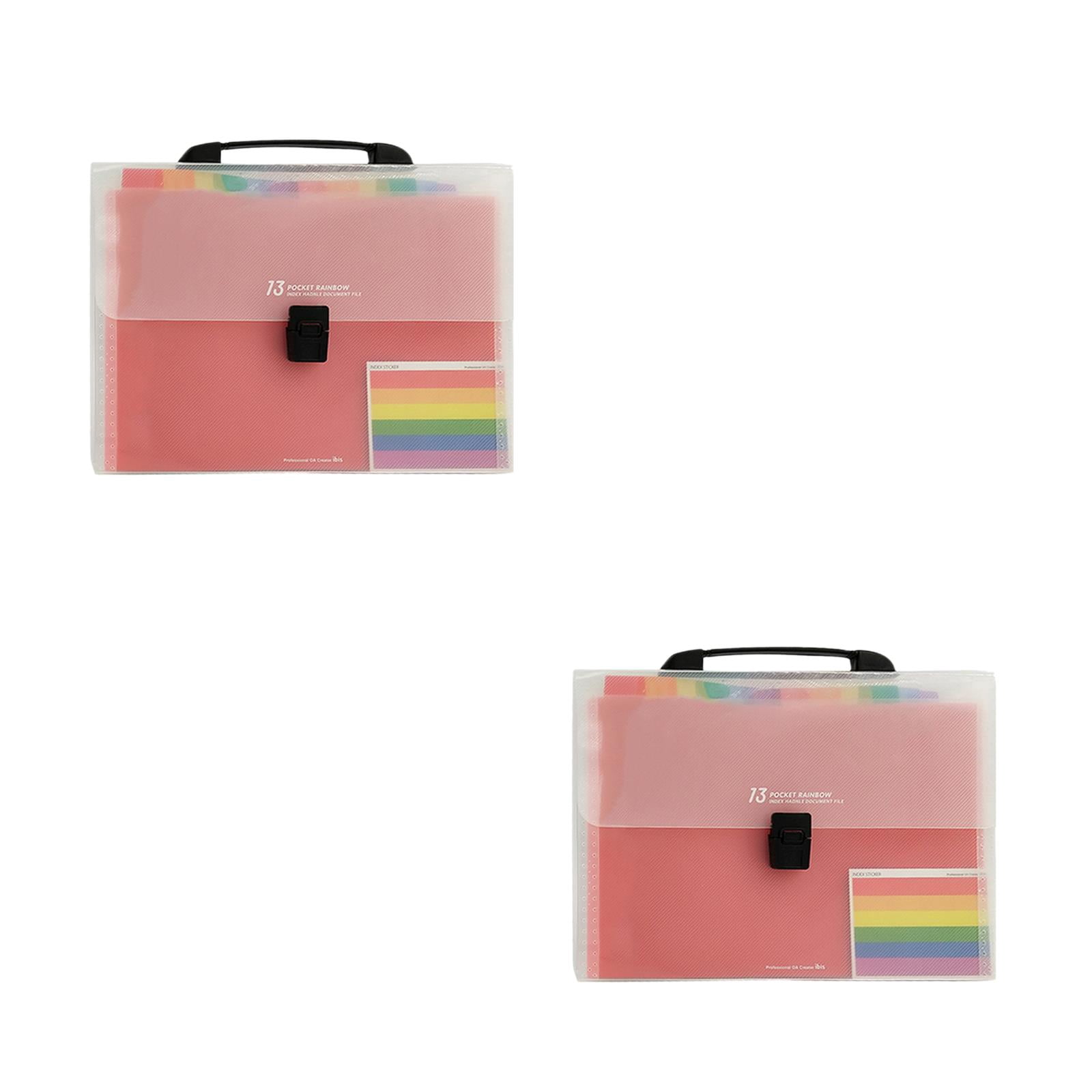 unbranded 2pcs 13 Pockets A4 Expanding Accordion File Folder Buckle Closure Carrying Handle Plastic File Foldrs