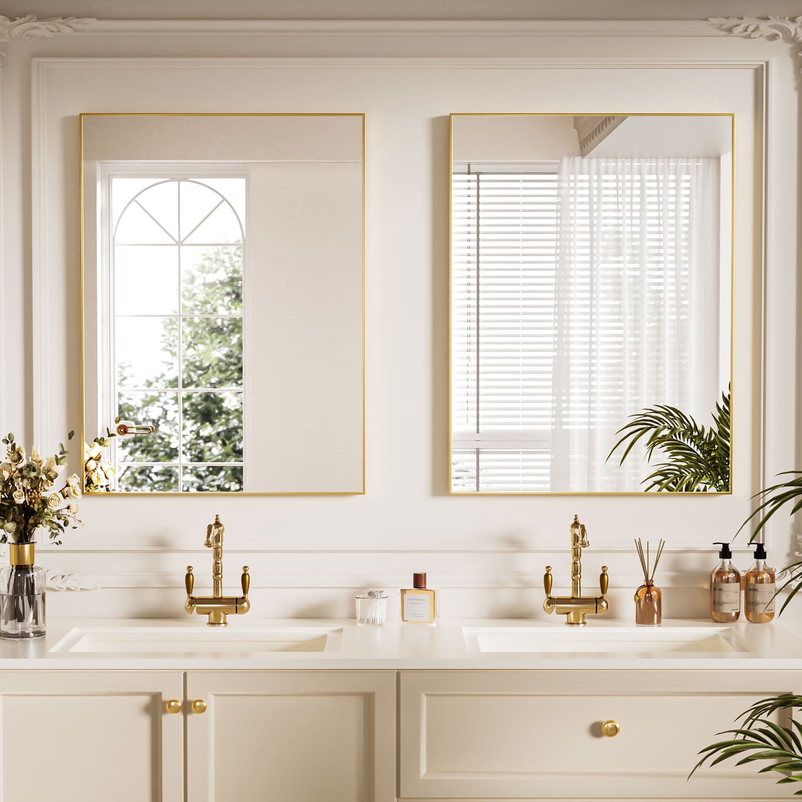 Gleamira 32"x40" Rectangular Bathroom Mirror Wall Mounted Mirror with Metal Frame, Gold