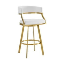 Saturn 30" Swivel Bar Stool with Gold Brushed Stainless Steel and White Faux Leather