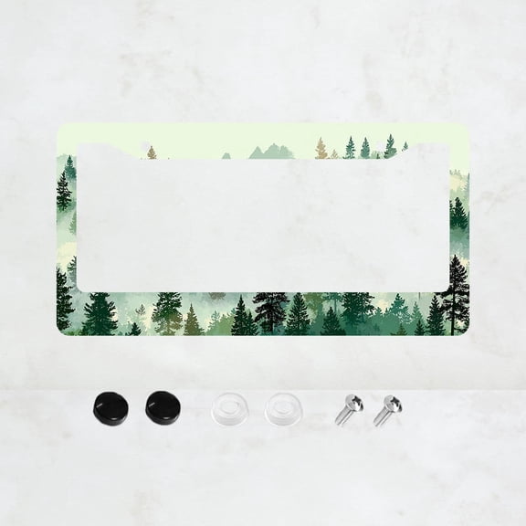1pc Green Forest Pattern 2-Hole License Plate Frame, Aluminum Material, 6x12 Inches with Screw Set, Retro Novelty Car Decoration Gift, Standard US License Plate Size