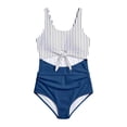thumbnail image 2 of REDARER Girls Striped Cutout One Piece Swimsuit, White Navy Bathing Suit with Bow Tie,9-10 Years, 2 of 4