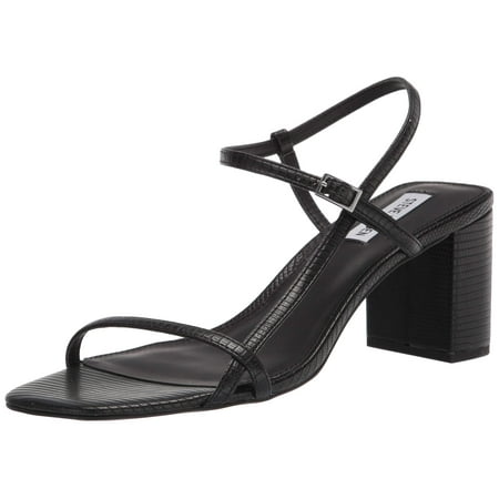 Steve Madden Swoon Black Lizard Block Heeled Open Toe Retro Chic Strappy Sandals (8.5)