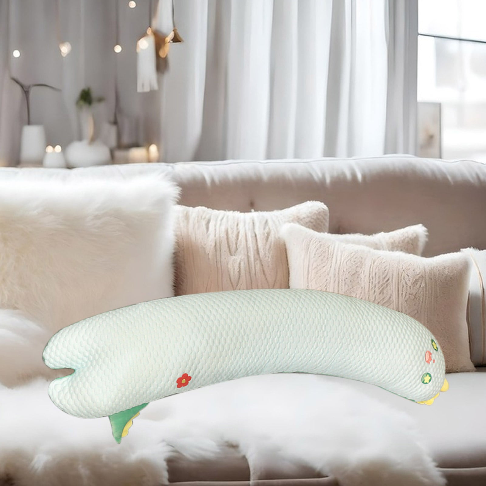HKEJIAOI Long Body Pillow - Cotton Hugging Sleep Pillow with Removable Cover, Multi-Functional Leg & Headrest Support for Sofa, Bed, Office - Khaki, Pink, Mint Green, Gray - 80cm (31.5in)