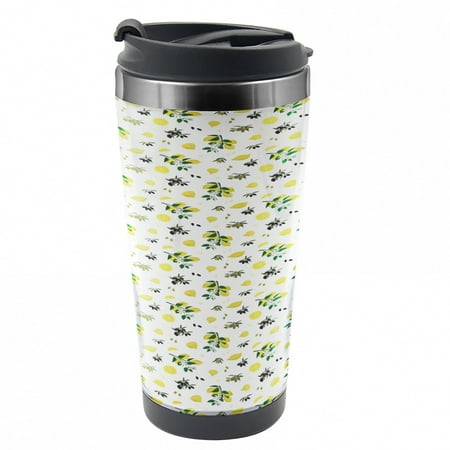 

Lemons Travel Mug Summer Style Fresh Citrus Steel Thermal Cup 16 oz by Ambesonne