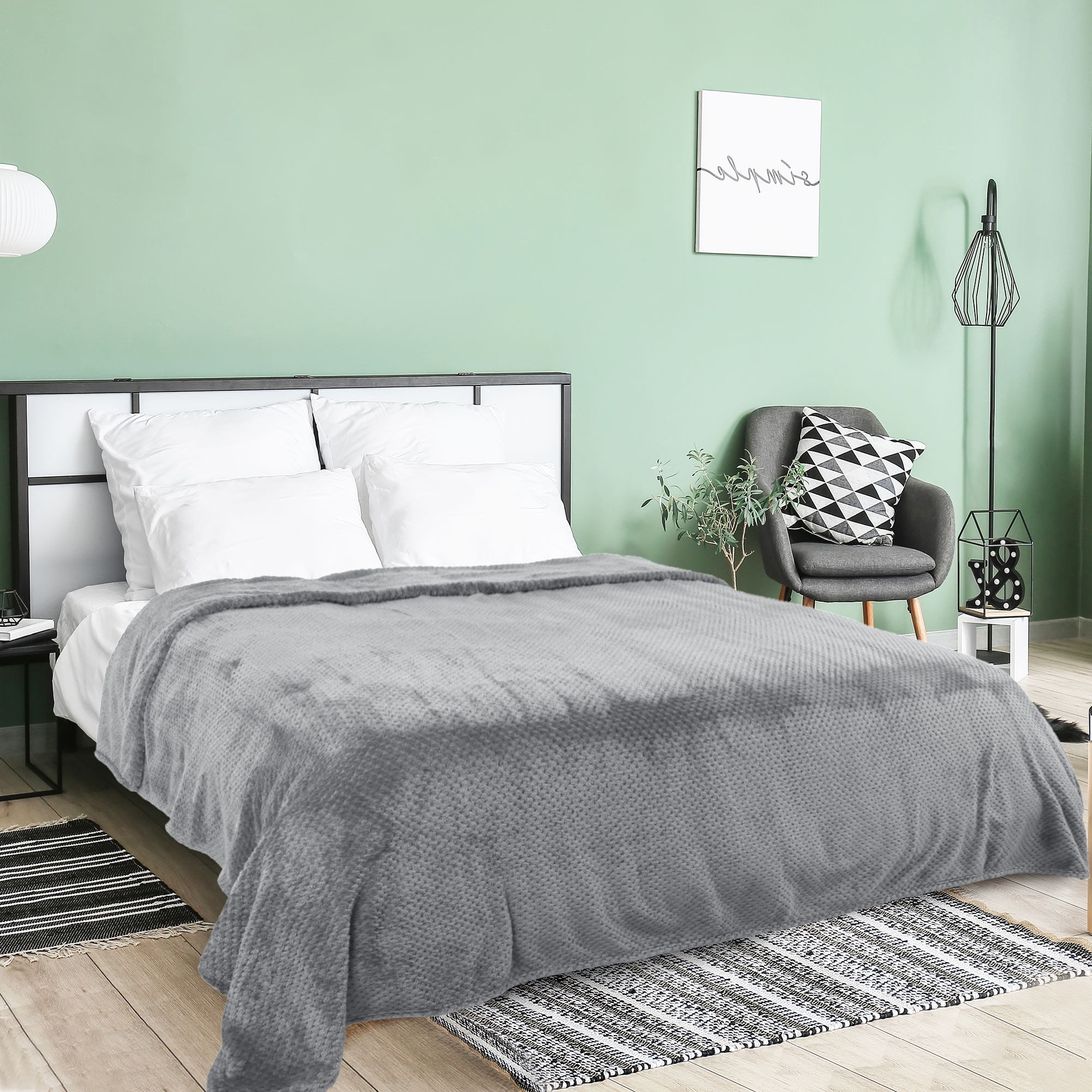 Unique Bargains Soft Flannel Fleece Velvet Blanket Light Gray 90" x 108"