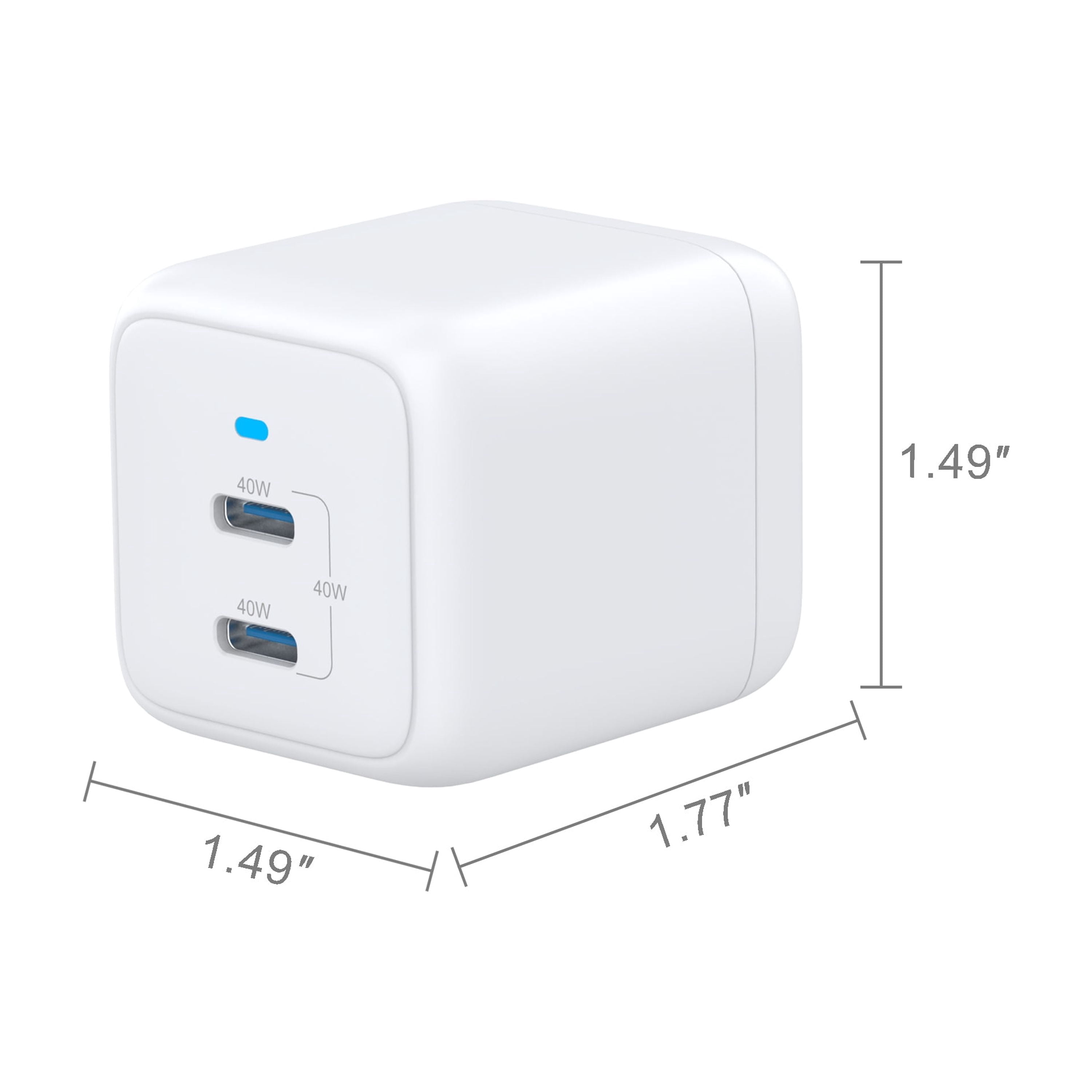 onn 40W Dual USB-C Port Wall Charger, Fast Charging, USB-IF Certified, Foldable Plug, White