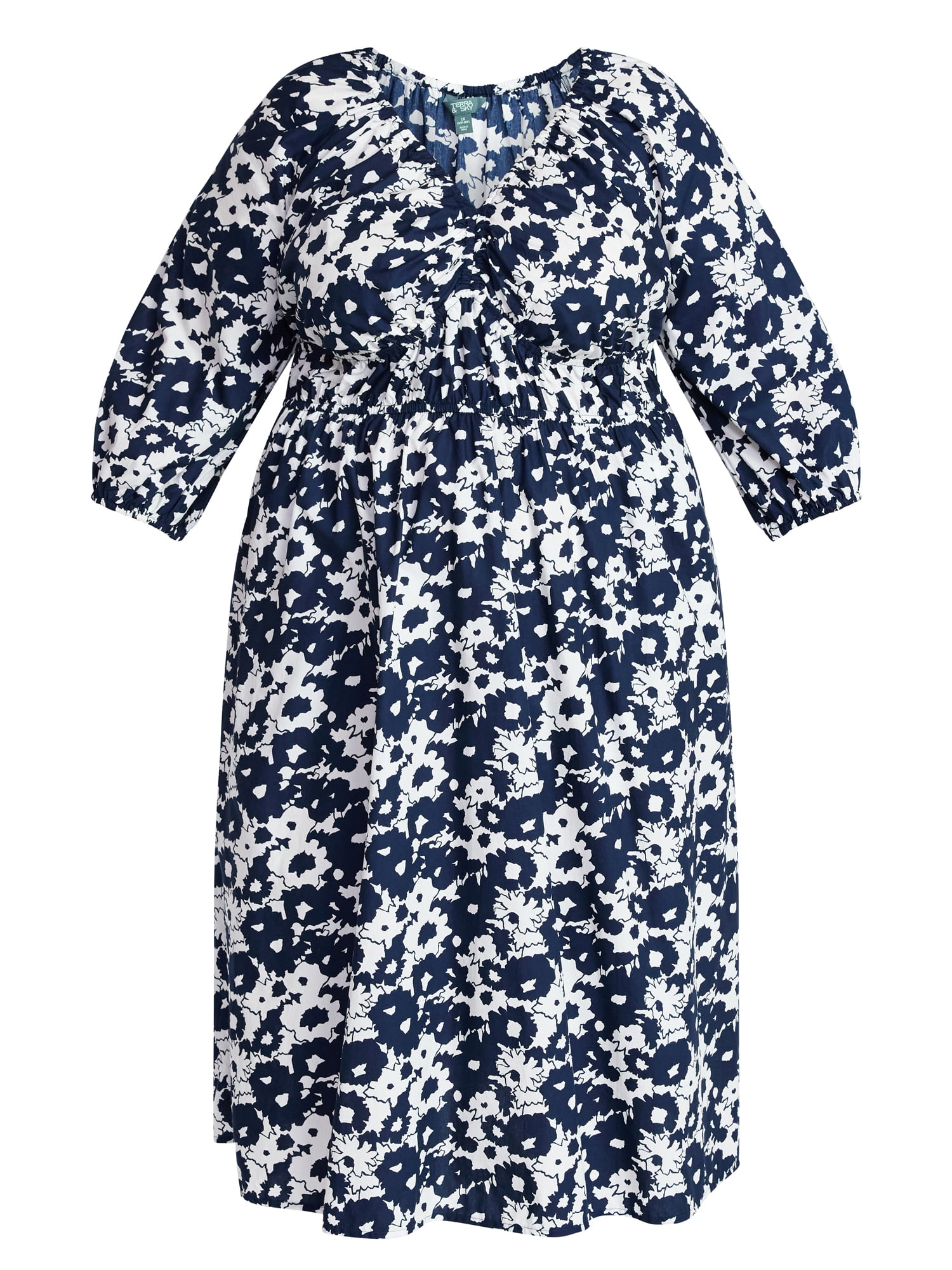 Terra & Sky Women's Plus Size Cinch Waist Midi Dress, Sizes 0X-4X