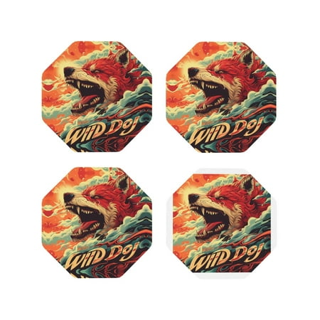 

Leather Coasters with Heat-resistant for Drinks Fiery Wild Dog Illustration -标题2 Octagon