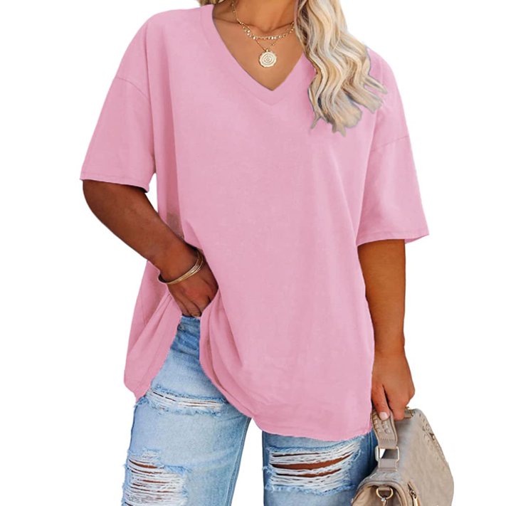 Ptaesos Women's Plus Size V Neck T Shirts Summer Half Sleeve Oversized