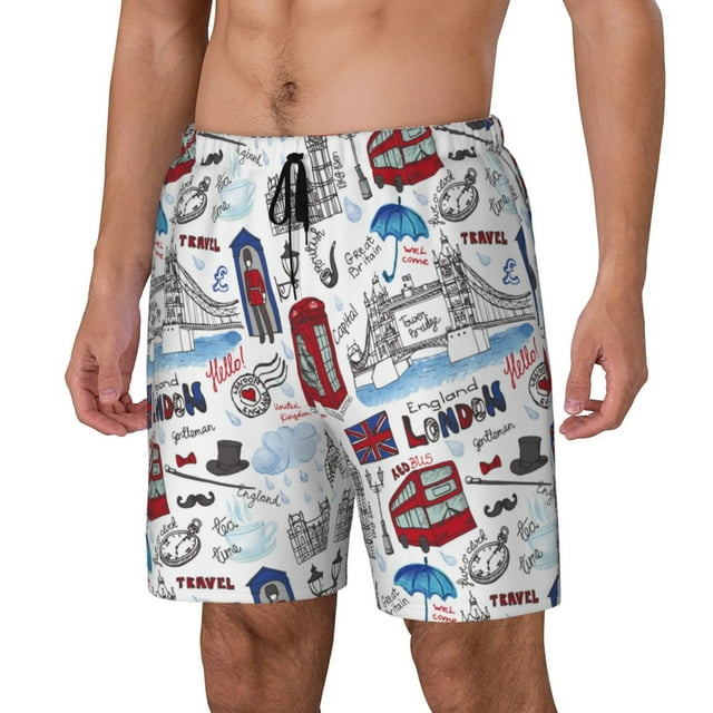 Balery London Landmark2 Bañador para hombre, shorts de playa de secado rápido con entrepierna y forro de compresión-Small