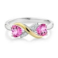 thumbnail image 2 of Gem Stone King 925 Silver and 10K Yellow Gold Pink Mystic Topaz and White Lab Grown Diamond Ring for Women (1.24 Cttw, Heart Shape 5MM, Gemstone Birthstone, Available in Size 5, 6, 7, 8, 9), 2 of 5