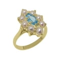 thumbnail image 1 of LBG British Made 9k Yellow Gold Womens Ring Natural Blue Topaz & Cultured Pearl Statement Ring - 33 size options - Size 7.5, 1 of 6