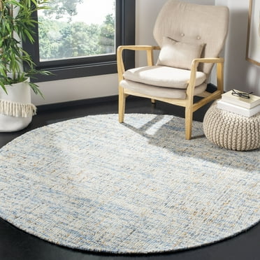 SAFAVIEH Abstract Delia Distressed Wool Area Rug, Dark Blue/Rust, 4' x 4' Round