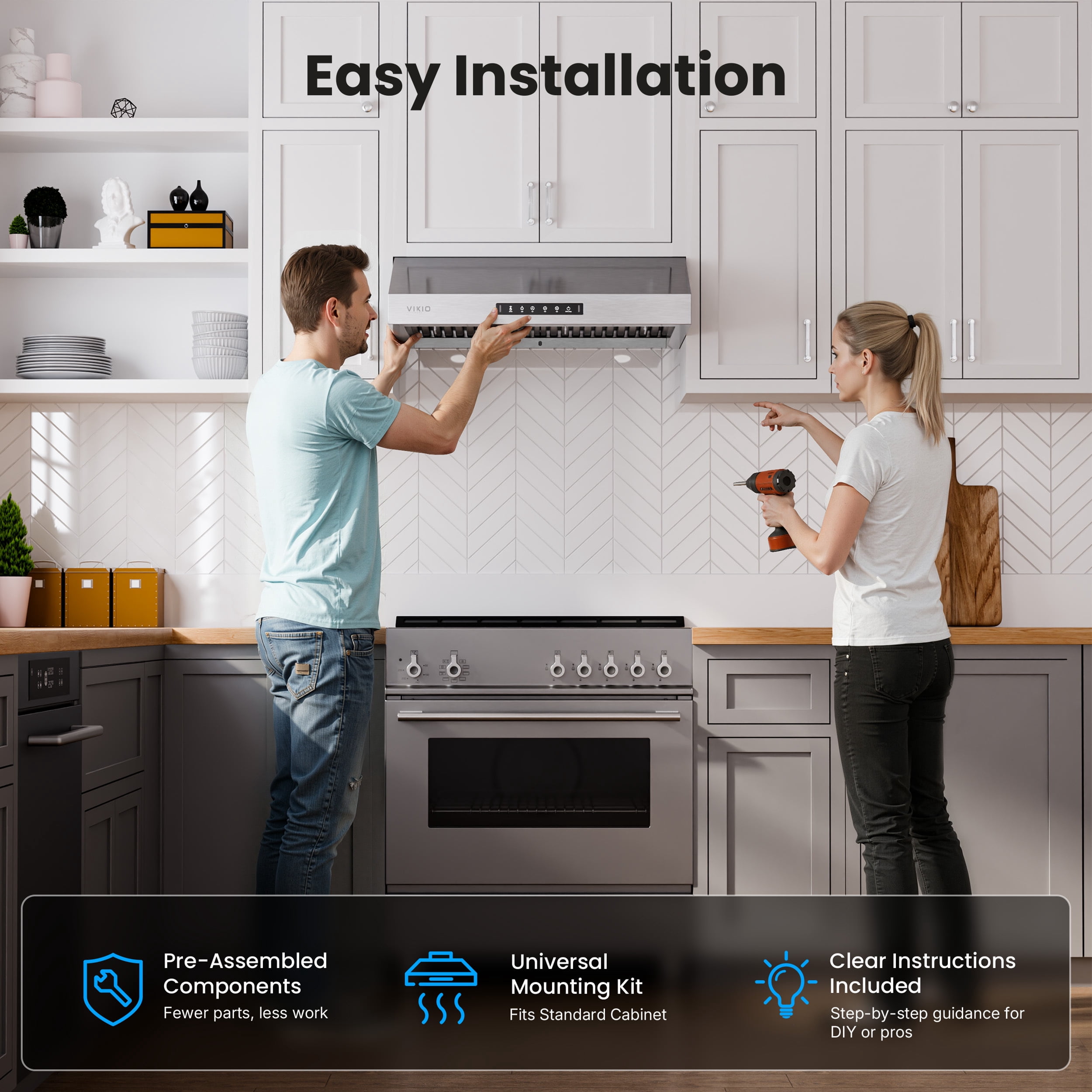 VIKIO 30 in. Under Cabinet Range Hood in Stainless Steel with Dual Motors, Quiet 1.5 Sones Ventilation, 3-Speed Fan, Gesture Control and LED Lights