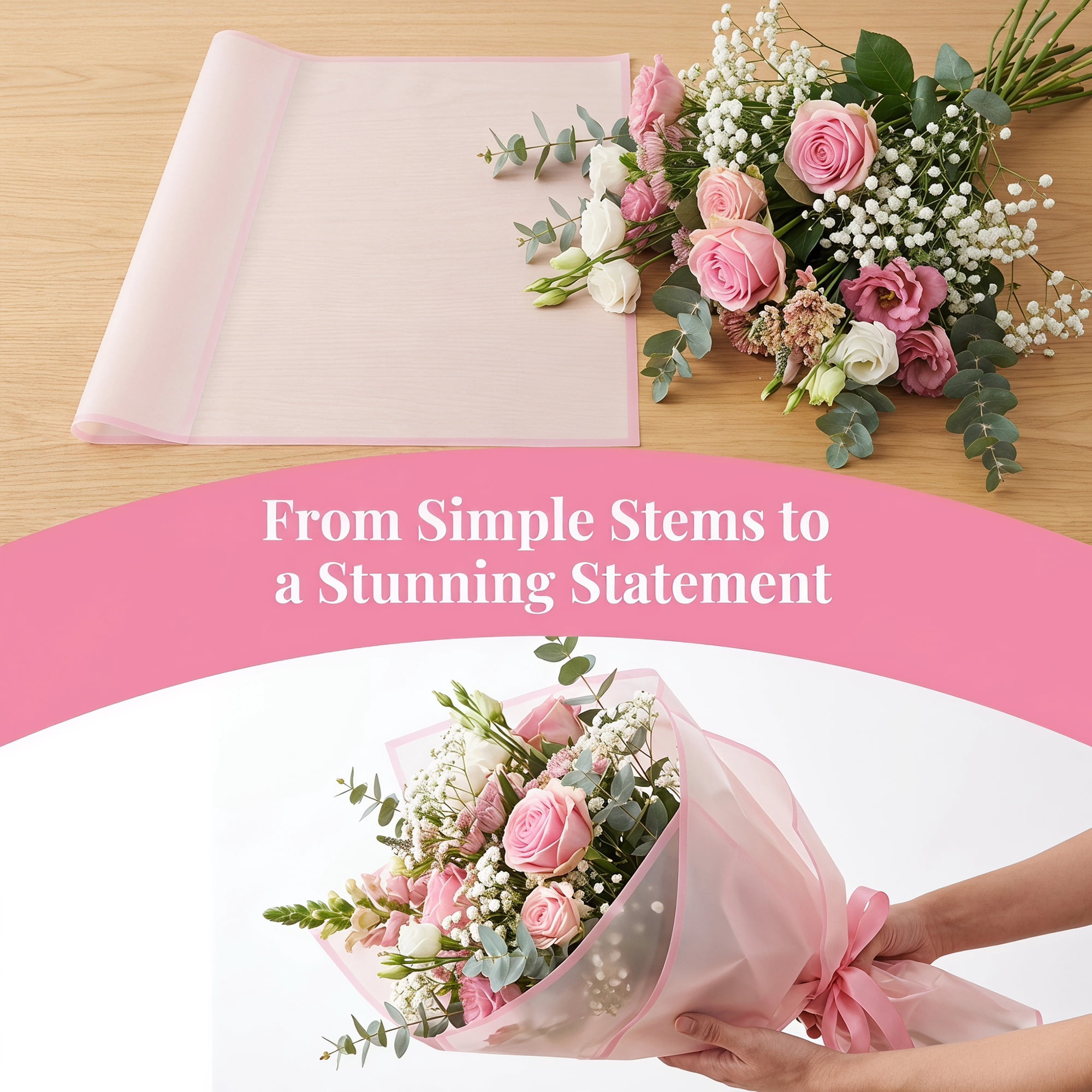 Unique Bargains 20Pcs Waterproof Solid Color Wrapping Paper Pink 22.4" x 22.4"