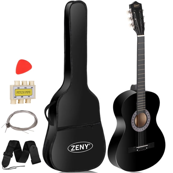 ZENY 38" Acoustic Guitar for Beginners, Student Starter Kit with Gig Bag, Strap, Tuner & Picks -Black