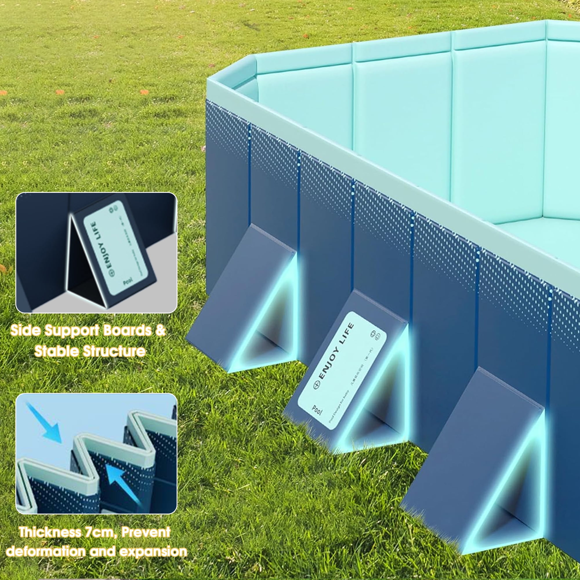 Beuway 101"Foldable Swimming Pool for 1-6 People,Non-Inflatable Above Ground Garden Pool for Kids,Family(Blue)