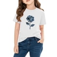 thumbnail image 4 of White Girls T-Shirt Short Sleeve 100% Cotton Floral Rose Print Graphic Tee for Kids Kids,Size 5 T, 4 of 9