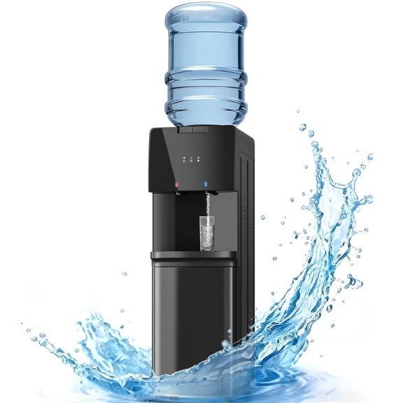 UrbanSync Top Loading Water Dispenser - Hot and Cold Water, Child Lock, Removable Water Tray, Extra Storage, Black