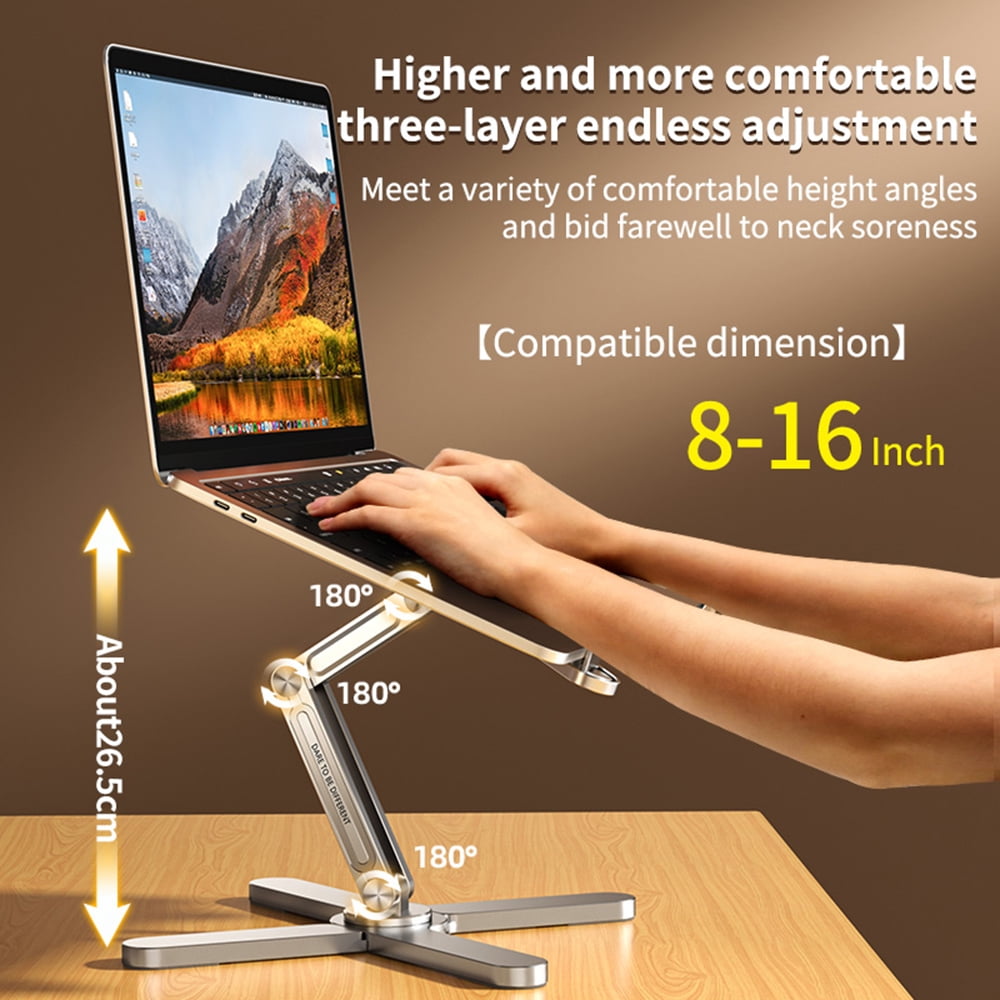 Laptop Stand with 360 Rotating Metal Foldable Holder for 16'' Computer Notebook X-Shaped Ergonomic Portable Adjustable Desk Laptop Riser