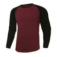 thumbnail image 1 of Blusas y camisas de manga larga con cuello redondo para hombre, color liso, tira de seda helada, mangas largas, cuello redondo, manga raglán, top de poliéster para hombre, 1 of 8