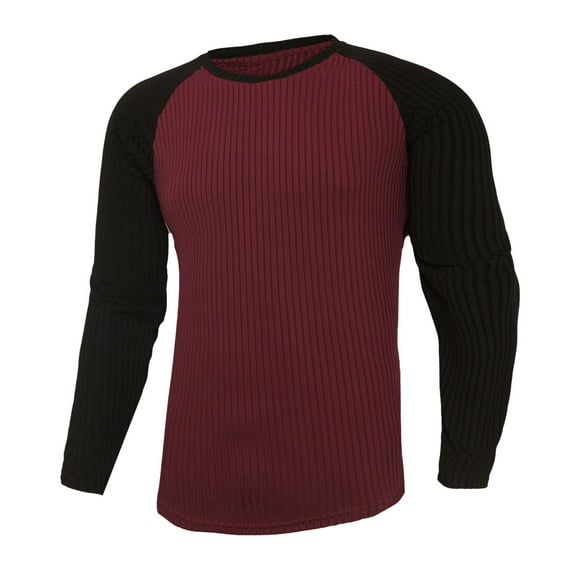 Blusas y camisas de manga larga con cuello redondo para hombre, color liso, tira de seda helada, mangas largas, cuello redondo, manga raglán, top de poliéster para hombre