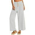 thumbnail image 2 of RYRJJ Summer Cotton Linen Cropped Wide Leg Pants Capris Women Ladies Casual Loose Palazzo Work Pant with Elastic Waist Pocket(White,M), 2 of 6