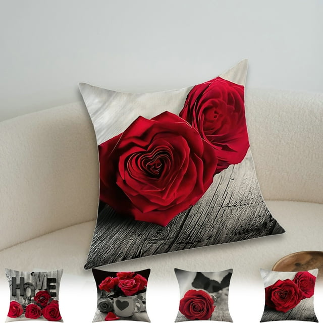 Xihbxyly Funda de Cojín con Diseño Floral Romántico, Suave Fibra de Poliéster, Acogedora Decoración para Sofá y Cama, Elegante Detalle para El Hogar, Lavable a Máquina, 45 X 45 Cm, Ideal para San Val