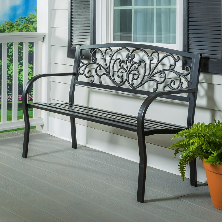 Blooming iron garden bench sale