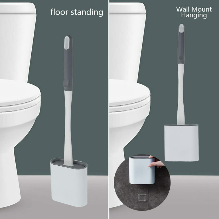 DOMI-PATROL Toilet Brush and Holder Set, Toilet Bowl Brush and Holder for  Bathroom Organization, Soft Bristle Silicone Toilet Brush Wall Mounted 