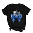 thumbnail image 2 of Njagoc3 Womens Classic Hanukkah Menorah T-Shirt - Soft Blue & White Jewish Festival Crewneck (Everyday Comfort), 2 of 6