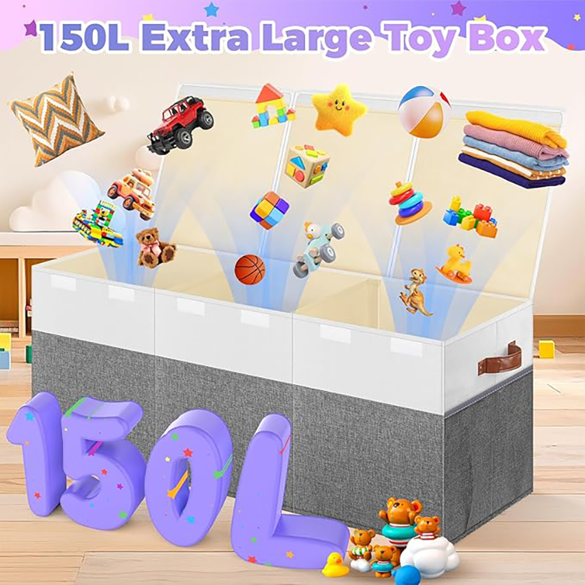 Extra Large Toy Box, Collapsible Sturdy Kids Toy Chest Storage Box with 3 Side bags and Removable Lids,Storage Bins with Lids for Nursery Room, Playroom,Closet,Home Organization,School