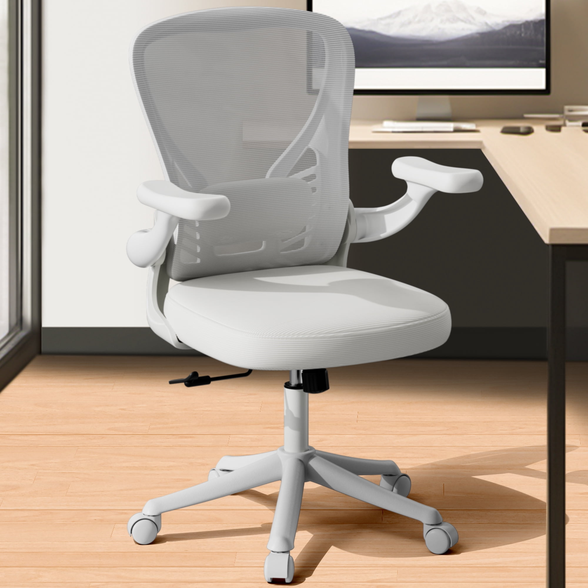 HomeZeer Computer Desk Chairs with Wheels, Middle Back Mesh Office Chair with Adjustable Arms and Lumbar support, Ergonomic Mesh Office Chair with 300 lbs, White