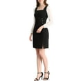 thumbnail image 5 of INSPIRE CHIC Women's Square Neck Ruched Front Contrast Panel Long Sleeve Dress XS Black, 5 of 6